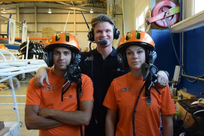 Swecat Racing team ready for action - Mikael Bengtsson (Throttleman), Marcus Friberg (Team Manager) and the first ever woman pilot in the UIM XCAT World Series, Veronica Olderin (Driver) - World Professional Powerboat Association (WPPA) © Xcat world series